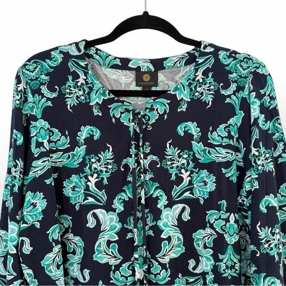 JM Collection 3/4 Sleeve Paisley Turquoise Lace-Up Tunic Top 1X – NWT - Picture 4 of 13